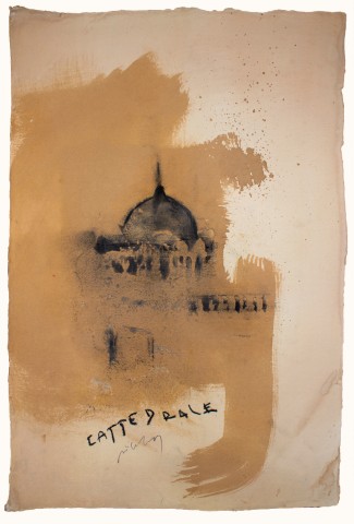 Pizzi Cannella, Cattedrale, t.mista su carta, 57x38 cm
