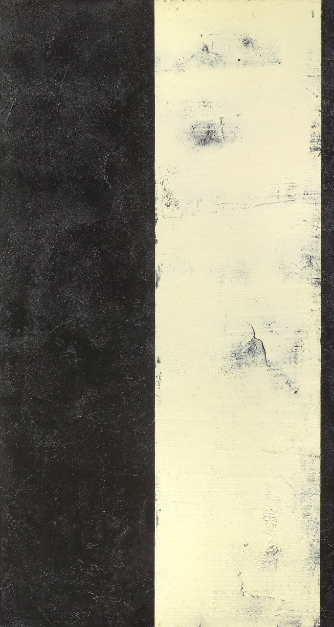 Ingebor Luscher Senza titolo 1991 zolfo colla ceneri e acrilico su juta tesa su tavola cm 215x115,5