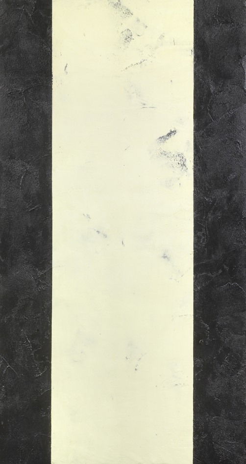 Ingebor Luscher Senza titolo 1992 zolfo colla ceneri e acrilico su juta tesa su tavola cm 215x115,5
